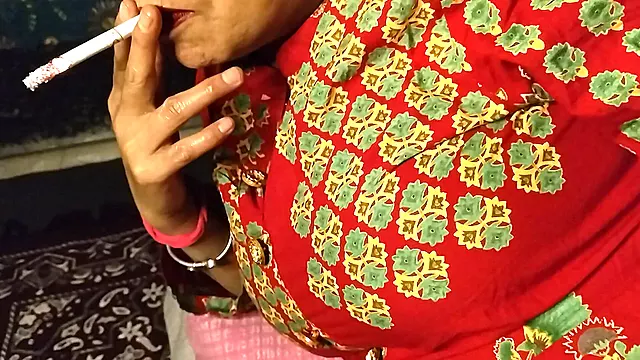 Sexy Lady Smoking Cigarette and Foreplay Her Sexual Part Boobs Nipple