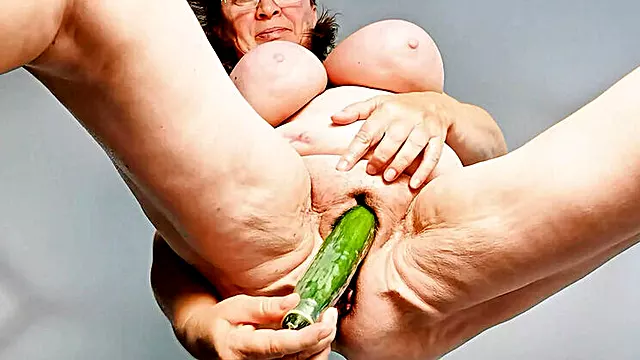 Hot Granny Solo Masturbation with Big Cucumber - Mariaold