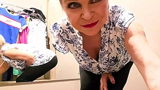 Discreet MILF Jenny Masturbates with Huge Natural Tits in Changing Room