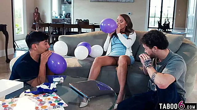 Busty MILF Stepmom Pristine Edge Teases Stepson and Friend with No Panties Upskirt