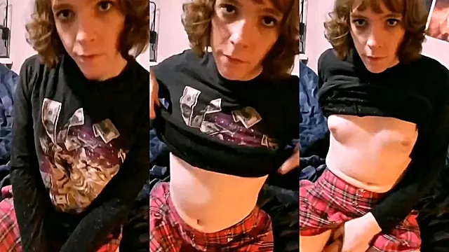 Cute transgirl strips solo until her tight little cunt drips raw