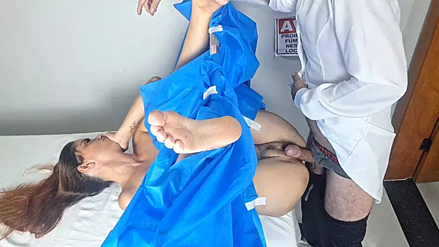 Fake gynecologist gets a hard-on when he sees the patient's spread legs