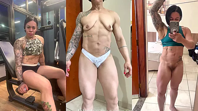 Latina Muscle woman flexing biceps