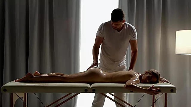 Petite babe Nesty gets oiled up, massaged, toyed and fucked well