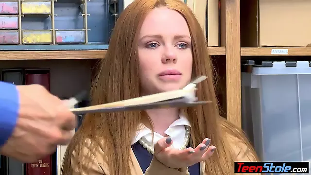 Redhead teen thief with big nipples fucks for freedom