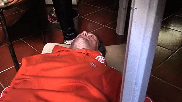 footstool under sneakers