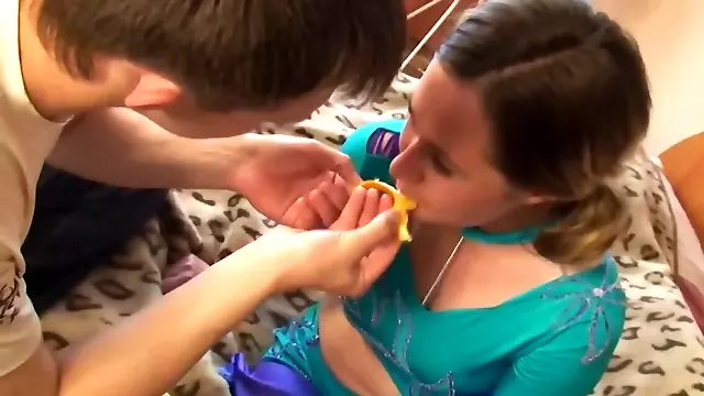 Russian dancer with small tits invites the friend to drill her