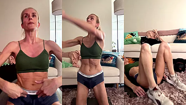 skinny fit blonde with abs ab workout