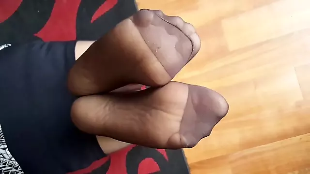 Nylon soles, sexy lingerie teasing, nylon foot