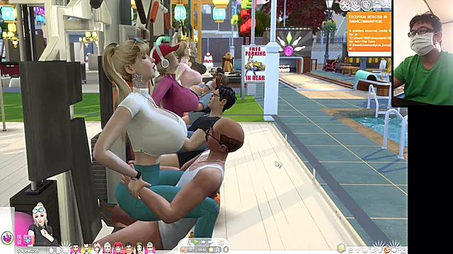 Sensual orgy at the gym where eight people indulge in weightlifting machine pleasures in The Sims 4