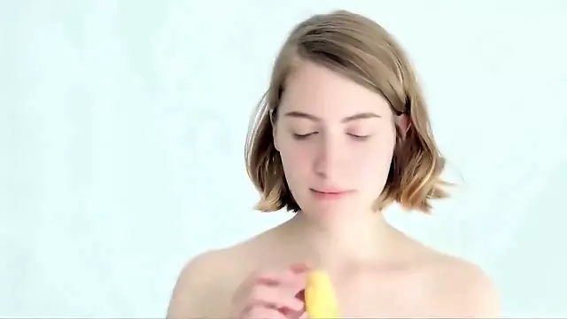 Teasing Blonde Babe Playing With A Banana