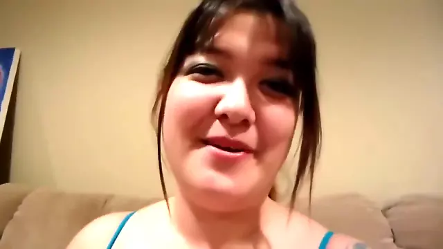 Chubby Asian showing off weight gain and measuring.