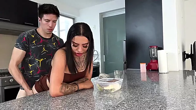 My girlfriend @babykay133 gets a hard rough threesome with brothers cum shot