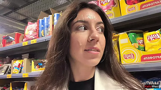 Cheating Wife Gets Cum on Face in Public Supermarket - Katty West Facial Fun