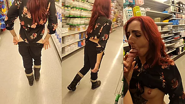 Public Amateur Flashing & Suck Stranger in the Supermarket