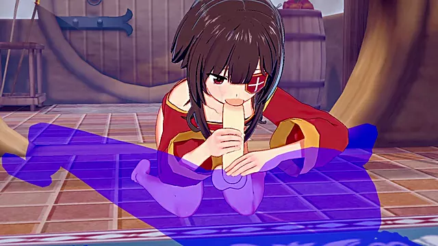 Megumin from KonoSuba manga gets a mouthful of cum during a steamy blowjob