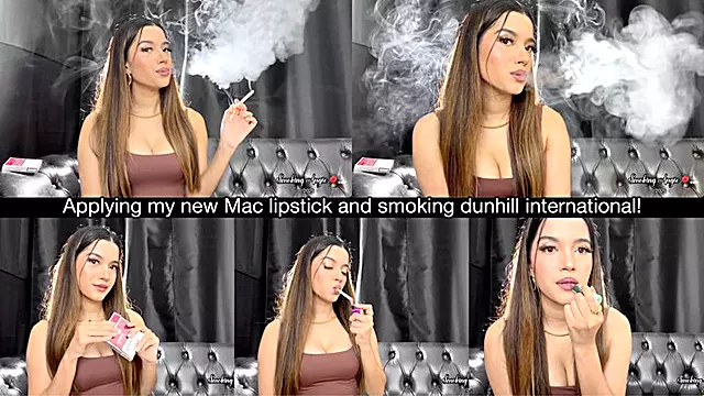 Applying my new Mac lipstick and smoking dunhill international!