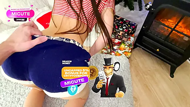 POV: New Year's Eve doggy style by the Christmas tree my stepsister got a hard cock and cum all over her flat tummy!