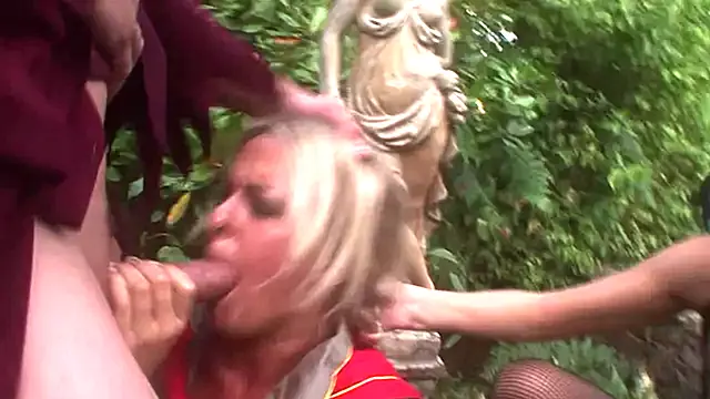 TIGHT CUNTS FUCKED Scene-4_Two blonde babes get three cocks pounded at once in the woods