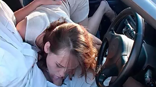 Deep blowjob in the car and outdoors