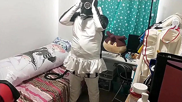 PVC penguin cosplay gasmask sissy hump inflatable bdsm breathplay