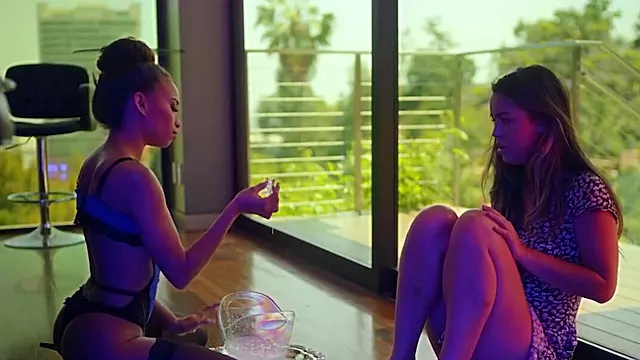 Two women showcase their lesbo skills... everywhere