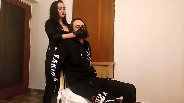 Leather Gloves Handgag - Playful Hand Over Mouth - Bondage