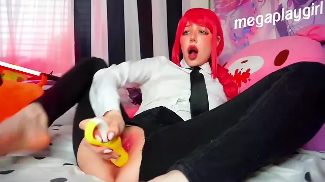 Makima made you observe while she poke her beaver with faux-cock chainsaw stud