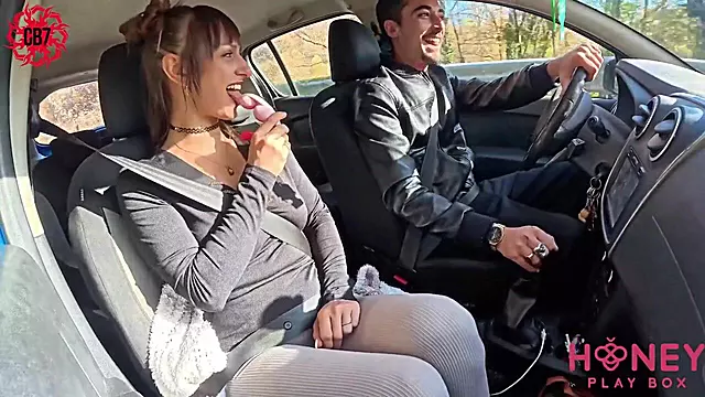 Wife sucks stranger's cock while dogging in car public blowjob