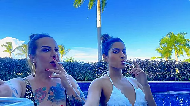 Smoking in the pool with my Step-mom!