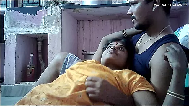Indian rural housewife enjoying passionate kissing