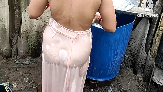 Anita Yadav Bathing Outside With Hot Boobs