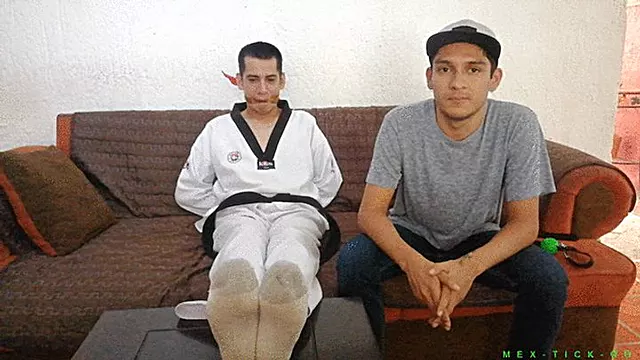Tough Karate Fighter Petit Receives Mean Tickling Treatment While Being Ballgagged. His Mate Fabian Shows No Mercy With Him. Looks Like Petit Isn't Such A Tough Man After All, Huh?