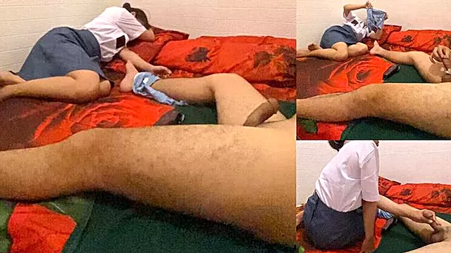 18-Year-Old Indian Schoolgirl Gives Handjob While Shaving Big Cock - Amateur Homemade