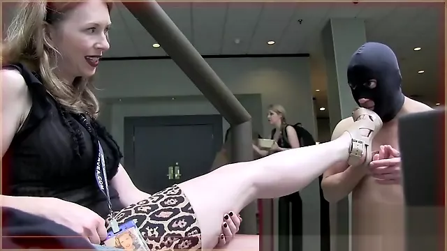 HE WORSHIPS HER BARE FEET AND SHOES IN A PUBLIC HOTEL LOBBY DIRTY FEET