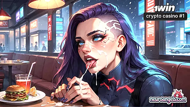 Neuro Angels: Wet Cybernetic Lover in Neon Rain Cafe Date