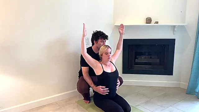 Thick blonde MILF doing yoga and fucking her stepson
