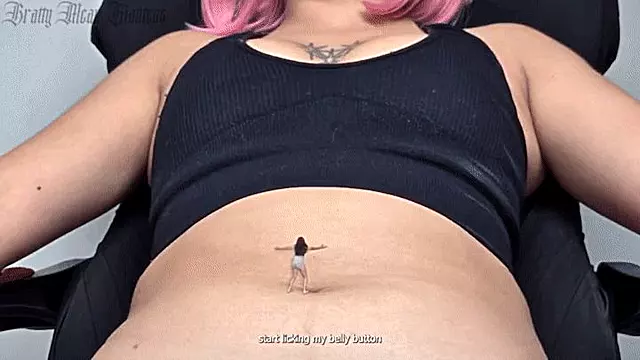 Sexy Giantess Belly button domination for her friend and shrink her to dust